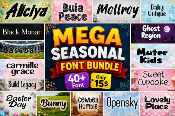 Mega Seasonal Bundle: 40 Fonts for Creative Projects